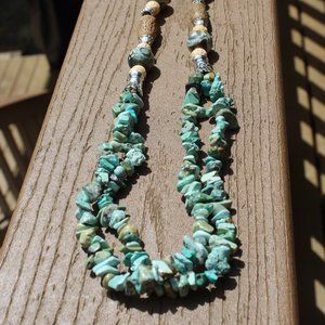 Handmade Turquoise, DZi & Carved bone Necklace